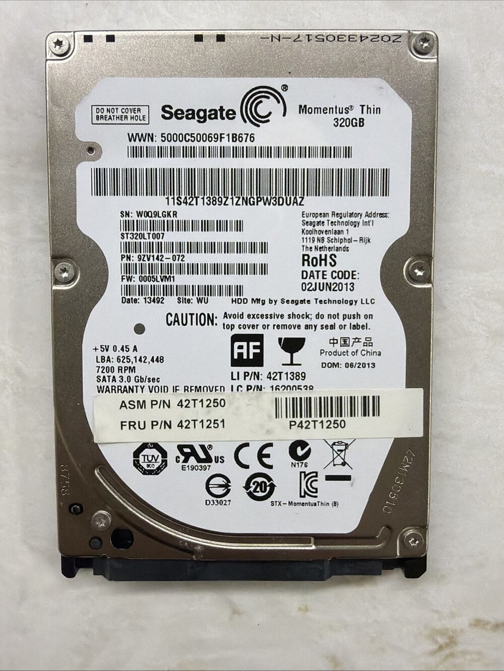 Seagate Momentus Thin 320GB Internal 7200RPM 2.5" HDD 100% Health Barely Used